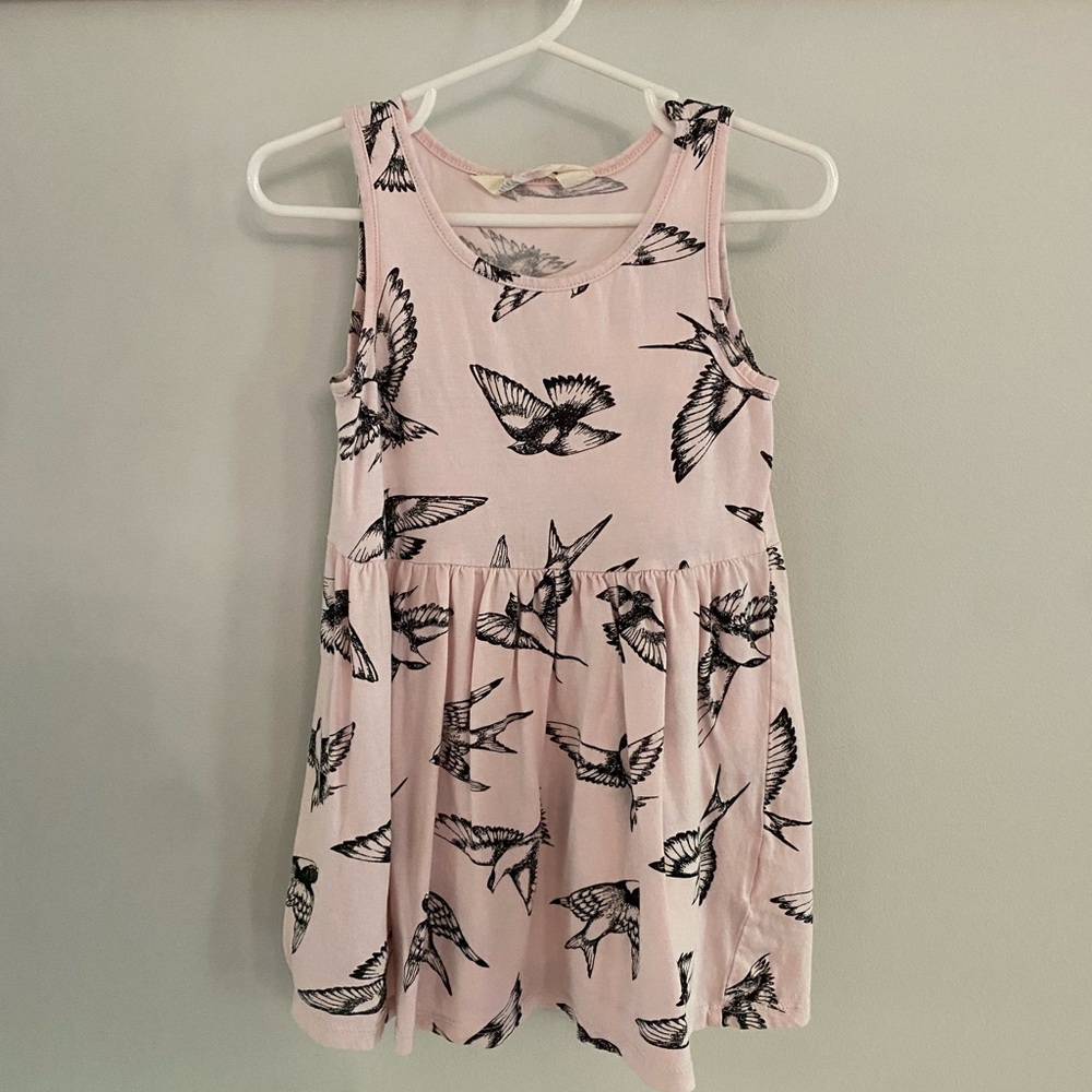 Pink Dress with Sparrow Print